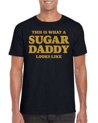 Verkleed T-shirt voor heren - sugar daddy - zwart - glitter goud - carnaval/themafeest - Vaderdag