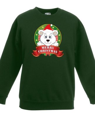 Kersttrui met een ijsbeer groen jongens en meisjes