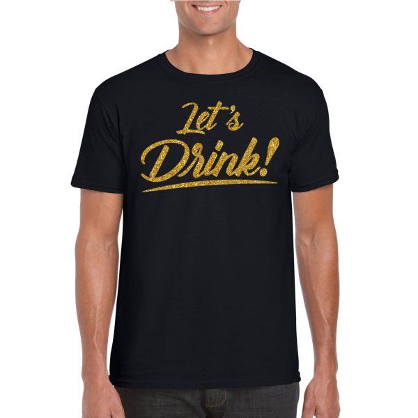Verkleed T-shirt voor heren - lets drink - zwart - gouden glitters - glitter and glamour