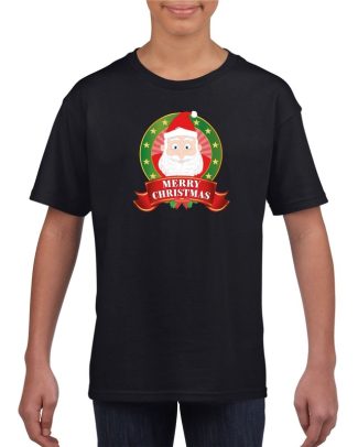 Zwart Kerst t-shirt voor kinderen met Kerstman print