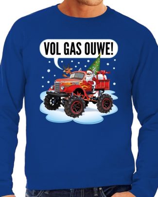 Foute Kersttrui monstertruck santa blauw voor heren
