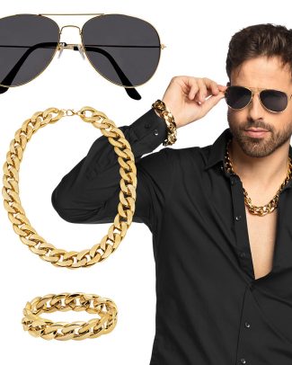 Carnaval verkleed set Pooier/Pimp/Gangster - zonnebril en sieraden - volwassenen