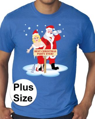 Grote maten fout Kerst t-shirt best Christmas party blauw heren