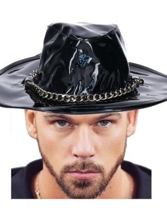 Carnaval verkleed hoed pooier/pimp - zwart glans - volwassenen - leer look