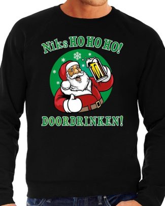 Grote maten Kersttrui Niks ho ho ho doordrinken bier zwart heren