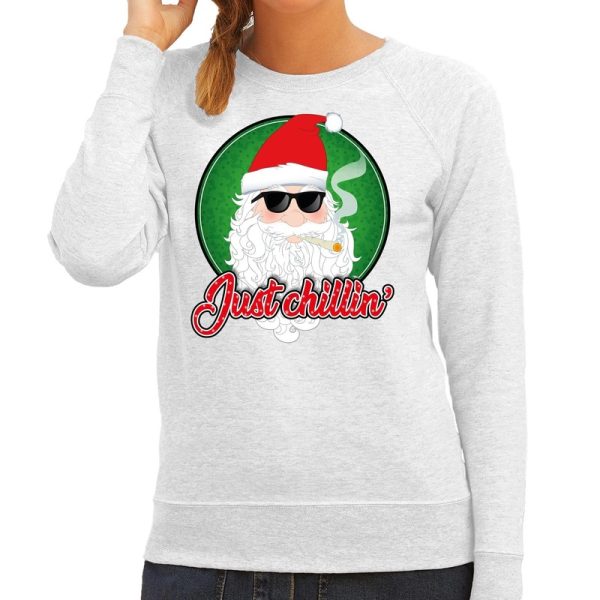 Foute kersttrui / sweater grijs met Merry Xmas voor dames