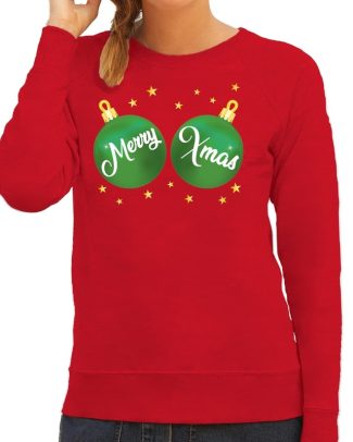 Foute kersttrui / sweater rood met Merry Xmas voor dames