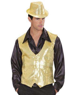 Verkleed gilet met pailletten - goud - voor heren - glamour/disco party