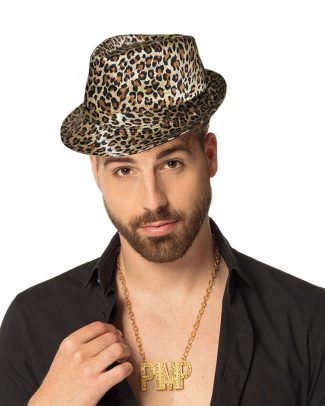 Pimp/pooier foute party verkleed set - 2 delig - heren - panter hoed - pimp ketting goud