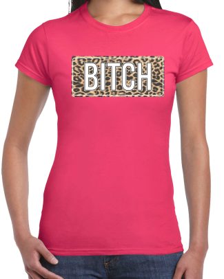 Bitch fun tekst t-shirt roze voor dames