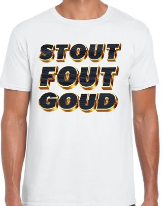 Verkleed T-shirt heren - STOUT - wit - themafeest fout/goud/stout