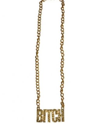 Gouden schakelketting met tekst Bitch - carnaval - verkleed artikel - kunststof