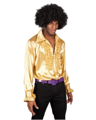 Carnaval verkleedkleding shirt met rouches - goud - heren - blouse - polyester - Disco time