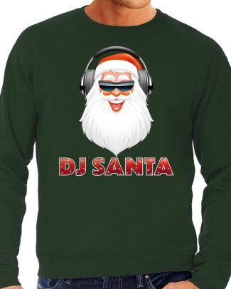 Foute Kersttrui DJ santa met koptelefoon groen voor heren