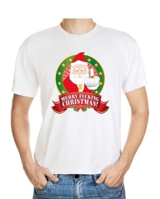 Foute Kerst t-shirt wit Merry Fucking Christmas voor heren