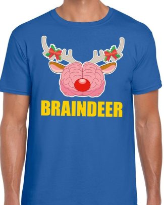 Foute Kerst t-shirt braindeer blauw voor heren