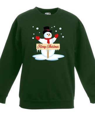 Kersttrui met sneeuwpop groen kinderen