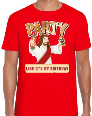 Fout kerst t-shirt rood met party Jezus voor heren