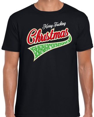 Fout kerst t-shirt merry fucking Christmas zwart voor heren