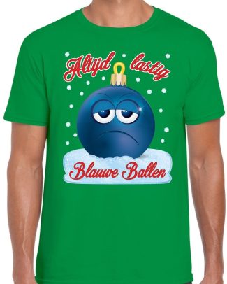 Fout kerst shirt Blauwe ballen groen voor heren