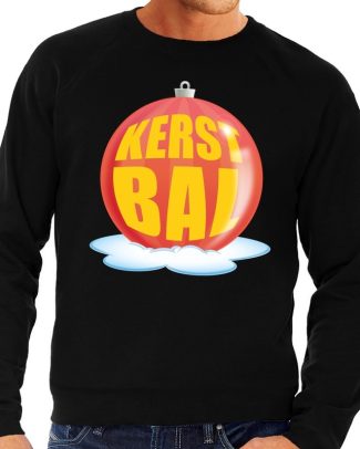 Foute kersttrui kerstbal rood op zwarte sweater voor heren