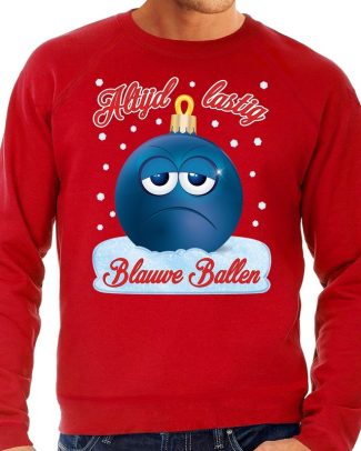 Foute kerst sweater / trui Blauwe ballen rood voor heren