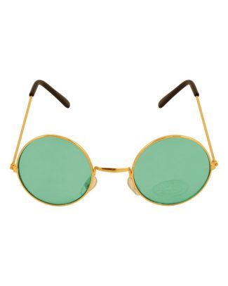 Carnaval verkleedbril - ronde glazen - groen - flower power - hippie