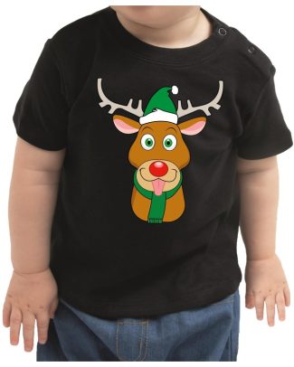 Kerstshirt Rudolf het rendier zwart baby jongen/meisje
