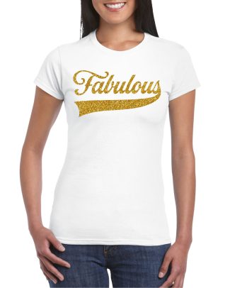 Foute party t-shirt voor dames - Fabulous - wit - glitter - carnaval/themafeest