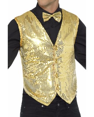 Carnavalkleding verkleed Pailetten Gilet/vestje - goud - Heren - Polyester