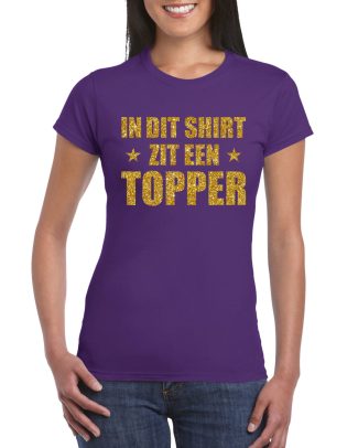 In dit shirt zit een Topper in gouden glitters t-shirt dames paars