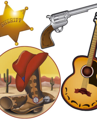 Western wilde westen decoratie pakket - versieringen - 40 cm - karton - 4x stuks