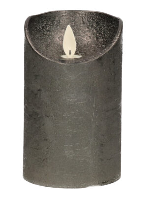 Led kaars/stompkaars - antraciet grijs - H12,5 x D7,5 cm - wax - warm wit licht - bewegende vlam