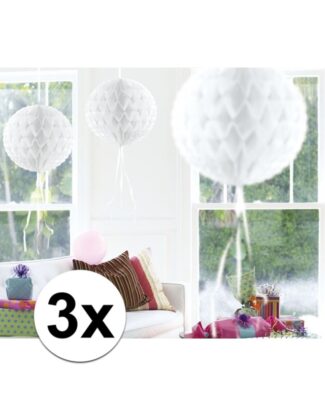 Witte hangdecoratie bollen 30 cm 3 stuks
