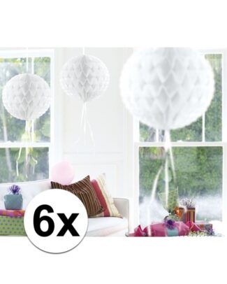 Witte hangdecoratie bollen 30 cm 6 stuks