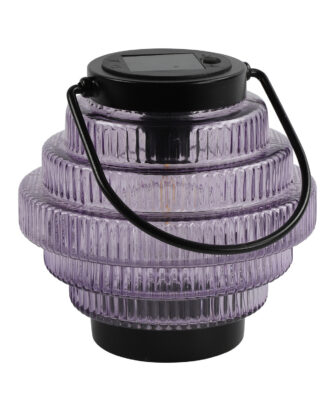 Tuin lantaarn Jardin - solar - paars/zwart - D16 x H16 cm - metaal/glas - buitenverlichting
