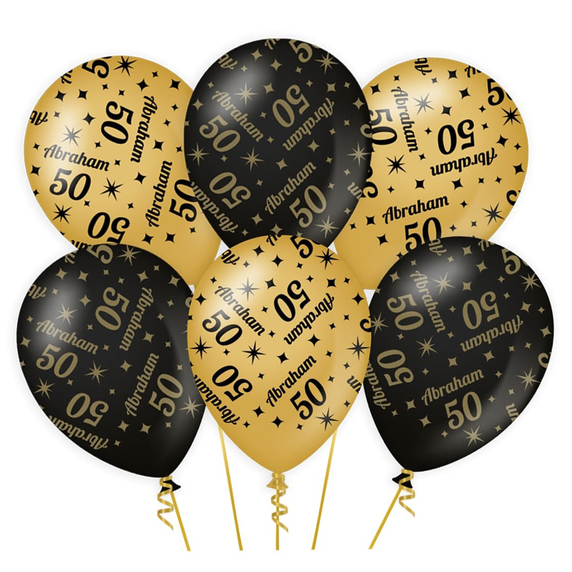 6x stuks luxe Abraham/50 jaar feest ballonnen - zwart/goud - latex - ca 30 cm 1 6x stuks luxe Abraham/50 jaar feest ballonnen - zwart/goud - latex - ca 30 cm
