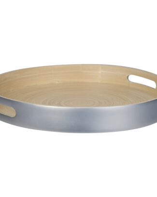 Kaarsenbord/kaarsenplateau zilver bamboe rond D30 cm
