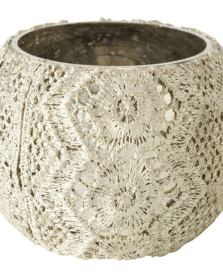 Glazen design windlicht/kaarsenhouder antiek zilver 7 x 9 cm