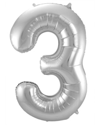 Folat Verjaardag Leeftijd folieballon - 3 jaar - zilver - 86 cm - cijferballon groot