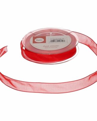 Rayher Hobby decoratie organza sierlint - 1x - rood - 1,5 cm/15 mm x 10 meter - Cadeaulint