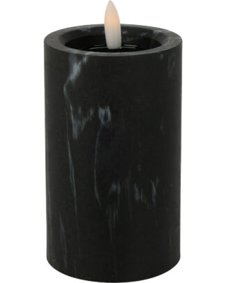 LED kaars/stompkaars - zwart marmer look - D7,5 x H12,5 cm