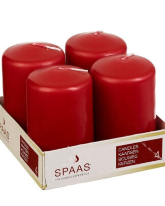 Stompkaarsen/zuilkaarsen - set van 4x - rood - D5 x H8 cm - 12 branduren
