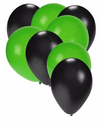 Shoppartners party ballonnen - zwart en groen - 30x stuks - feestartikelen - versiering