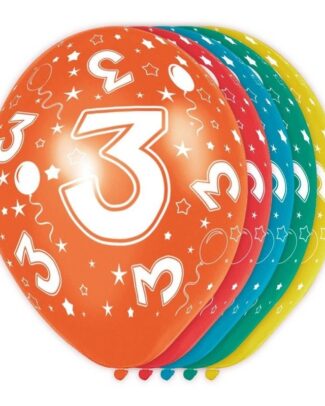 5x stuks 3 Jaar thema versiering heliumballonnen 30 cm