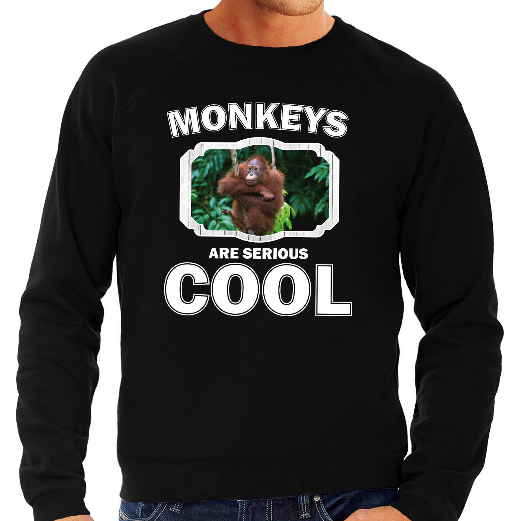 Sweater monkeys are serious cool zwart heren - Apen/ orangoetan trui S - 1 Sweater monkeys are serious cool zwart heren - Apen/ orangoetan trui S -