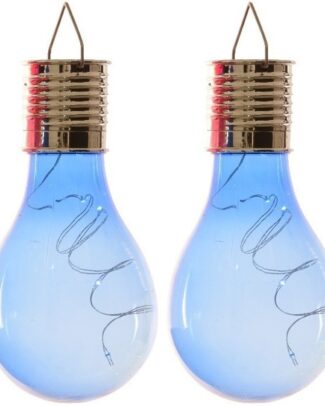 2x Buiten LED blauwe lampbolletjes solar verlichting 14 cm