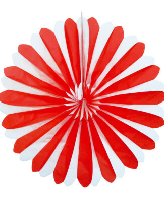 Decoratie waaiers - rood/wit - Dia 35 cm - Hangende versieringen/Feestartikelen
