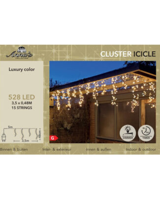 Ijspegelverlichting - 528 led lampjes - warm wit - 350 cm - timer en dimmer - cluster lichtsnoer