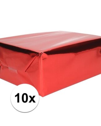 Inpakpapier - 10x - rol - 400 x 50 cm - metallic rood - cadeaupapier